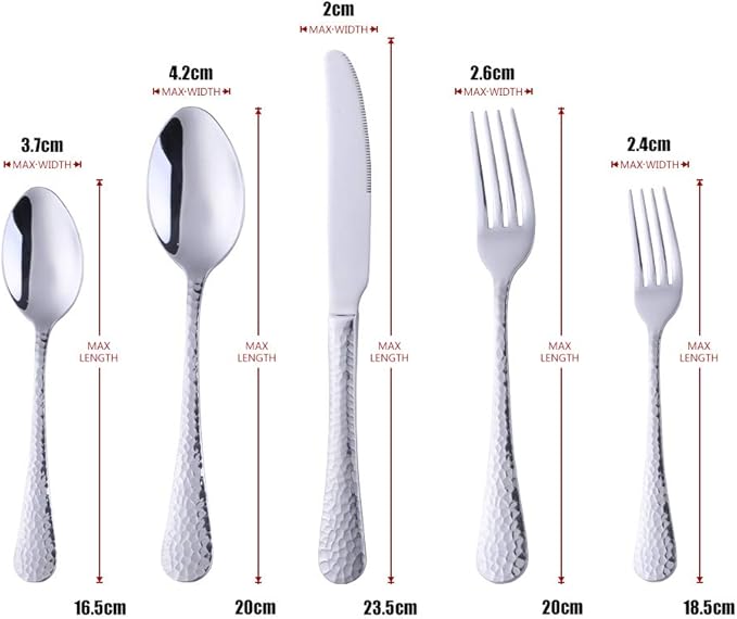 Silverware Set, 20 Piece Premium 18/8 Stainless Steel Hammered Kitchen Utensil Flatware Cutlery Sets of 4, Mirror Polish, Dishwasher Safe