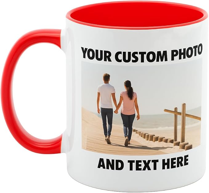 Personalized Coffee Mug | Custom Photo, Text, or Logo Cup (11oz, Red Rim, Inner, and Handle) |Dishwasher & Microwave Safe |Unique Gift for Men & Women ?밫aza Personalizada