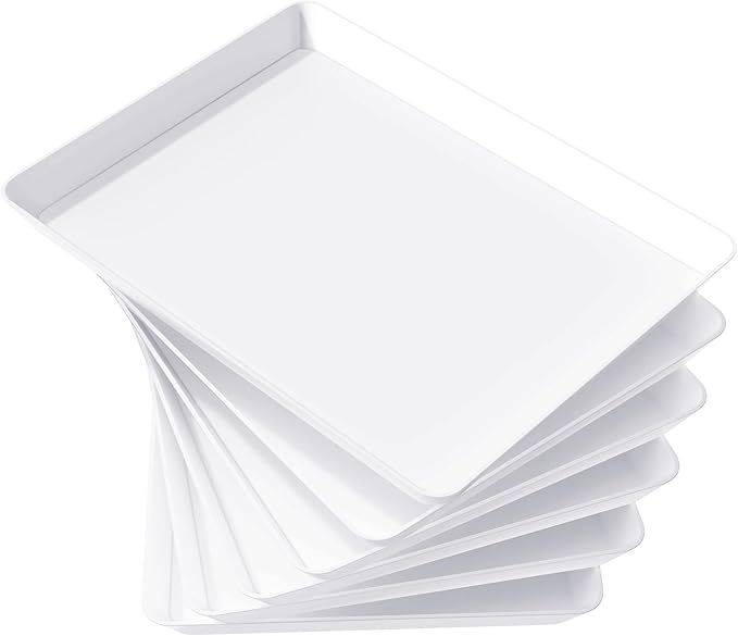 Lifewit 6 Pcs Plastic Serving Platter for Party, 16" x 12" White Trays for Serving Food, Reusable Extra Large Platters for Buffet, Appetizer, Fruit, Dessert, New Year Party Supplies, Rectangle