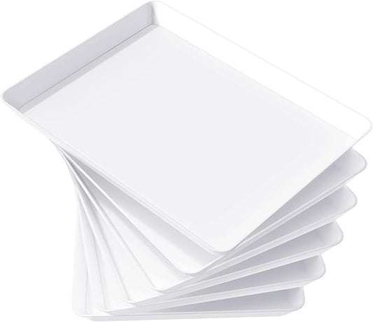 Lifewit 6 Pcs Plastic Serving Platter for Party, 16" x 12" White Trays for Serving Food, Reusable Extra Large Platters for Buffet, Appetizer, Fruit, Dessert, New Year Party Supplies, Rectangle