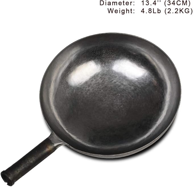 ?삡툒??ZhenSanHuan Chinese Hand Hammered Iron Woks and Stir Fry Pans, Non-stick, No Coating, Carbon Steel Pow (34CM, Silver - Not Seasoned)