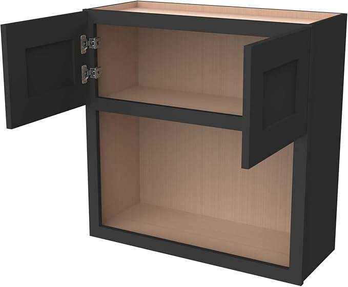 Solid Wood RTA Wall Microwave Open Shelves Cabinet Kitchen Pantry Storage Cabinet Microwave Stand Cabinet with 2 Doors竊늆haker Charcoal Black, 30?쓂횞24?쒭횞36?쒱