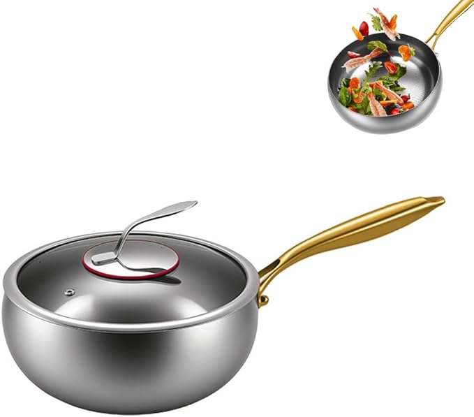 Titanium Hammered Pan with Lid, Thickened Multi-Layer Titanium Wok Pan, Scratch-Resistant Non Stick Stock Pot, Even Heating for Cooking,With lid,11.02IN
