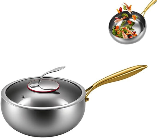 Titanium Hammered Pan with Lid, Thickened Multi-Layer Titanium Wok Pan, Scratch-Resistant Non Stick Stock Pot, Even Heating for Cooking,With lid,11.02IN