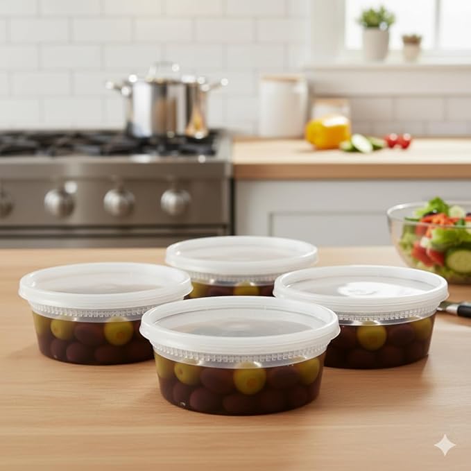 12 oz Deli Containers with Lids (Pack of 240), Recyclable Polypropylene, Microwavable, Heat Resistant (12)