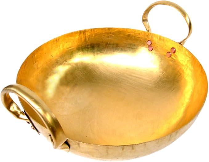 Brass Wok Pan Thai Home Cooking Food and Dessert for Thai Chinese Japanese Korean cuisine (Large 12 inches)