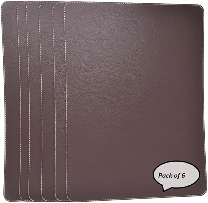 Nikalaz Set of 6 Placemats Made of Recycled Leather (18"x13", Brown)