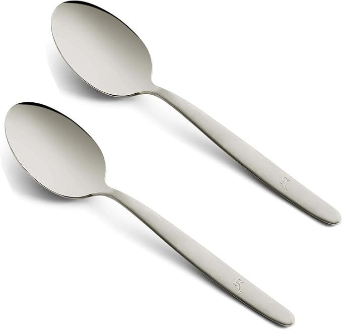 Kunz Small Sauce Spoon set | 8 inch Pack of 2 | 18/10 Stainless Steel Chef Spoon | Serving Plating Spoons (Small Regular Set)