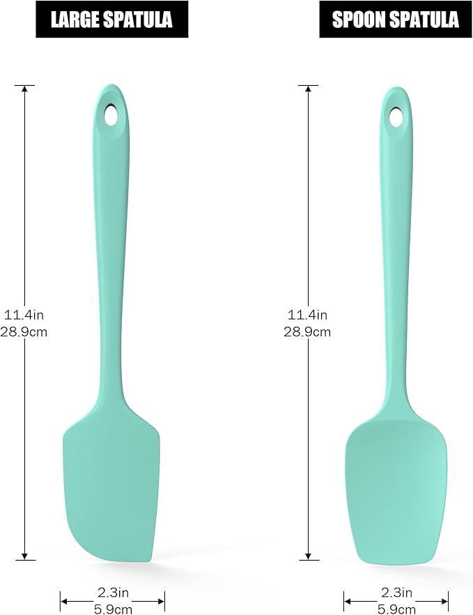 2-Piece Silicone Scraper & Spoon Spatulas: Doosu 600째F Heat Resistant Food Grade BPA Free Rubber Baking Flat Spatula Kitchen Cooking Spoonula for Mixing Scraping Folding Stirring Serving (Aqua Sky)