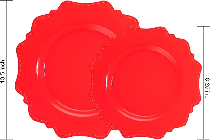 COLOSUS Disposable Plastic Plates 60Pcs, Christmas Red Plastic Party Plates, Heavy Duty 30 Dinner plate 10.5??and 30 Salad/Dessert Plate 8.25??for Christmas party dinner