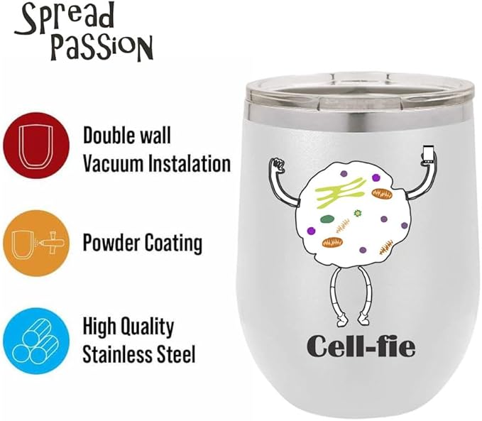 Cell Fie Wine Tumbler, Cell Fie Gift Lover, 12oz Stainless Steel Wine Tumbler, Gifts For Him, For Her, For Boys, For Girls, Birthday, Christmas Gift idea (White)