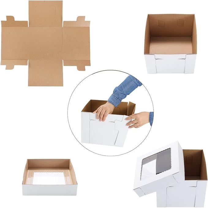 Tall Cake Boxes for Tier Cakes,8x8x8 Inch [12Pack ] Thick Sturdy Cake Box with Window, White Cake Carrier,Disposable Cake Containers