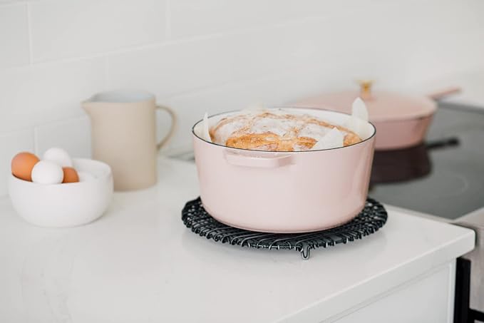 Milo by Kana 5.5-quart Enameled Cast Iron Dutch Oven with Lid | Premium Casserole Cooking Pot | Enamel Coating Inside and Out | Oven Safe and Dishwasher Friendly (Dusty Pink with Gold Knob)