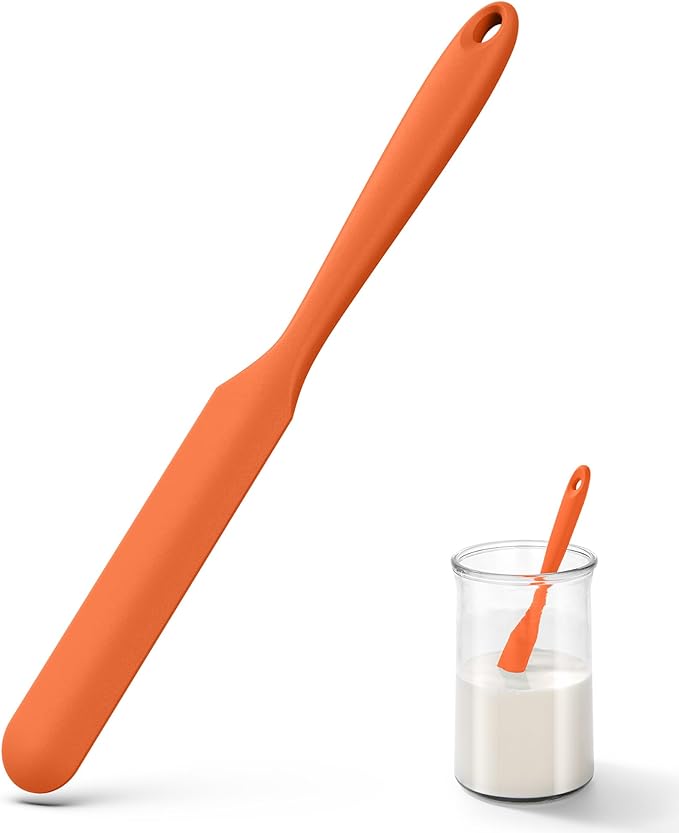 U-Taste Skinny Silicone Jar Spatula: 600쨘F Heat-Resistant Food-Grade 10in Long Narrow Sourdough Stirring Stick, Seamless Flexible Peanut Butter Spreader for Scraping Icing Bread Cream, Jam (Orange)