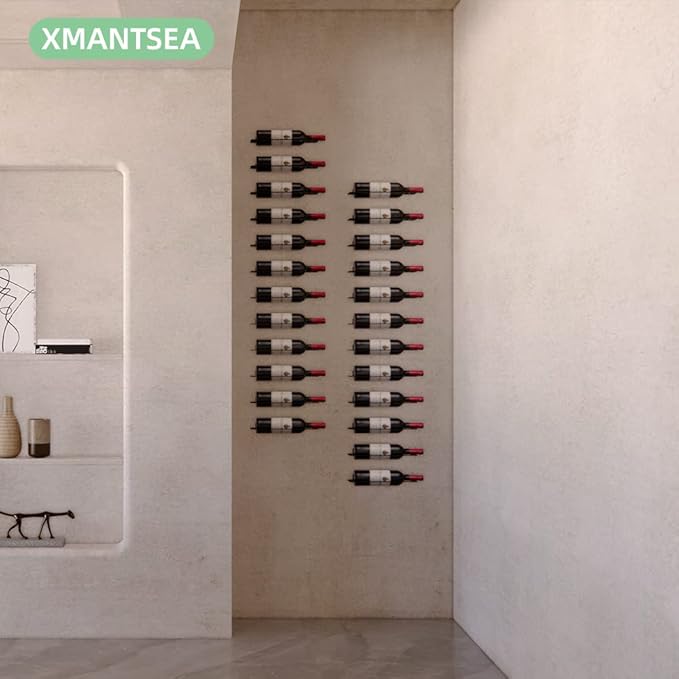 Wine Rack Wall Mounted, Black Metal Modern Wine Bottle Holder, Space Saving Wine Rack for Wall, Set of 6 (Black)
