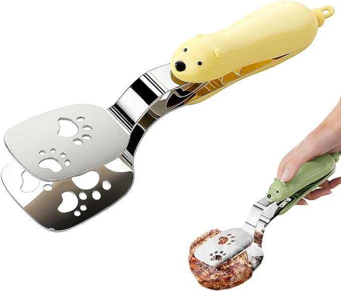 2-in-1 Non-Slip Durable Spatula Tongs,2026 New Kitchen Cooking Tongs Egg Flipper Spatula,Stainless Steel Barbecue Clamp Food Flip Shovel Clip for Steak Fish Bread Pizza,Home Cooking Tool 癤?(Yellow)