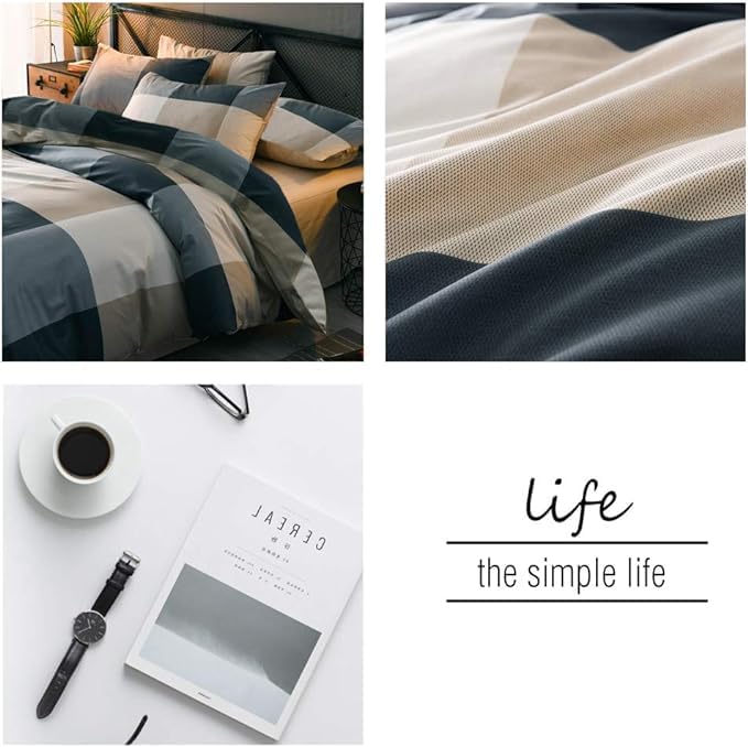 LifeTB California King Comforter Set Modern Style Plaid Checkered Pattern Comforter with 2 Pillow Shams Soft Microfiber Vintage Grid Plaid Bedding Set Lightweight Farmhouse Checked Comforter Set