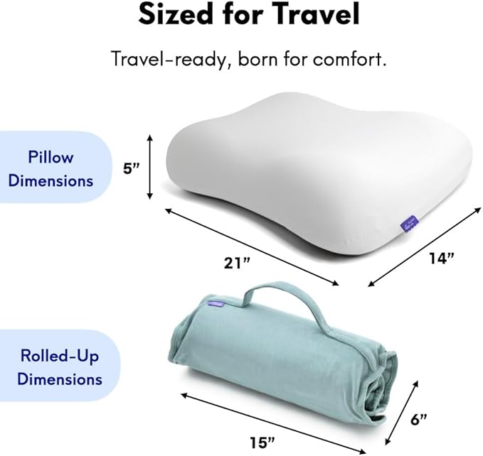 Cushion Lab Travel Deep Sleep Pillow ??Compact Memory Foam Neck Pillow for Sleeping, Portable Pillow for Hotels, Camping, Side & Back Sleepers, On-The-Go ??Wellness Green
