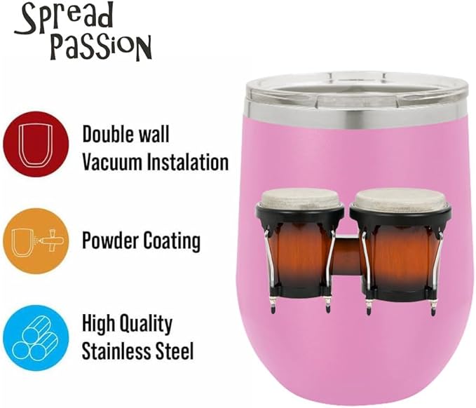 Bongos Wine Tumbler, Bongos Gift, 12oz Stainless Steel Wine Tumbler, Gifts For Him, For Her, For Boys, For Girls, Birthday, Christmas Gift idea (Light Purple)
