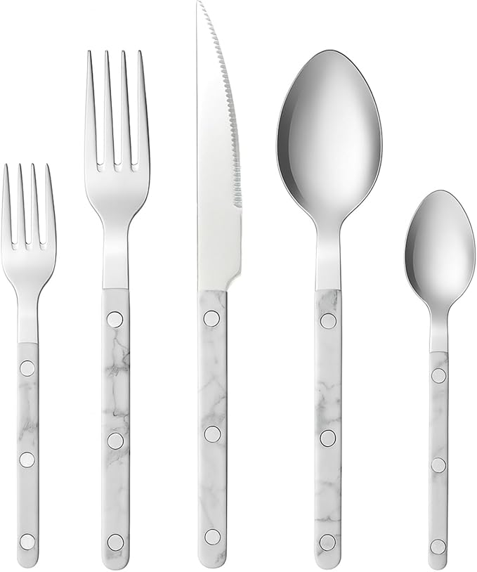 Khen 20-Piece Cutlery Set ??Includes Dinner Knives, Forks, Spoons, Salad Forks & Teaspoons ??Dishwasher Safe Cutlery Set for Home, Kitchen, Parties & Special Occasions ??Carrera Pattern Handles
