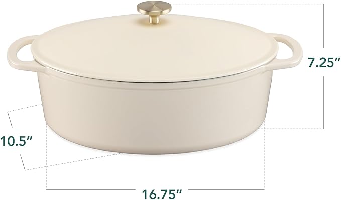 Best Choice Products Oval 7.5 Quart Enamel Cast-Iron Dutch Oven, Heavy-Duty Pre-Seasoned for Baking, Cooking w/Side Handles ??Vanilla Buttercream