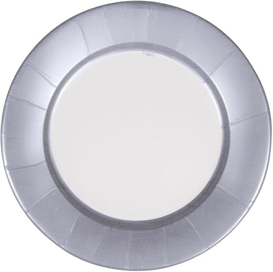 Caspari Linen Border Paper Dinner Plates in Silver - 16 Count