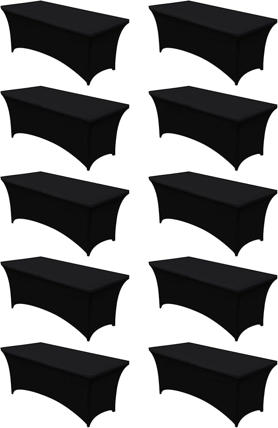 Utopia Kitchen Spandex Tablecloth 10 Pack [8FT, Black] Tight, Fitted, Washable and Wrinkle Resistant Stretch Table Cloth Rectangle Cover for Trade Show, Weddings & Parties [96Lx30Wx30H Inch]