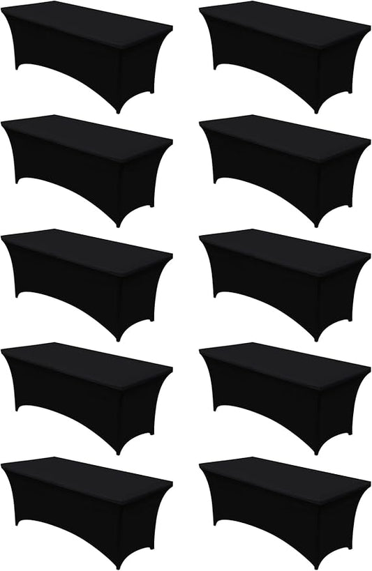 Utopia Kitchen Spandex Tablecloth 10 Pack [8FT, Black] Tight, Fitted, Washable and Wrinkle Resistant Stretch Table Cloth Rectangle Cover for Trade Show, Weddings & Parties [96Lx30Wx30H Inch]
