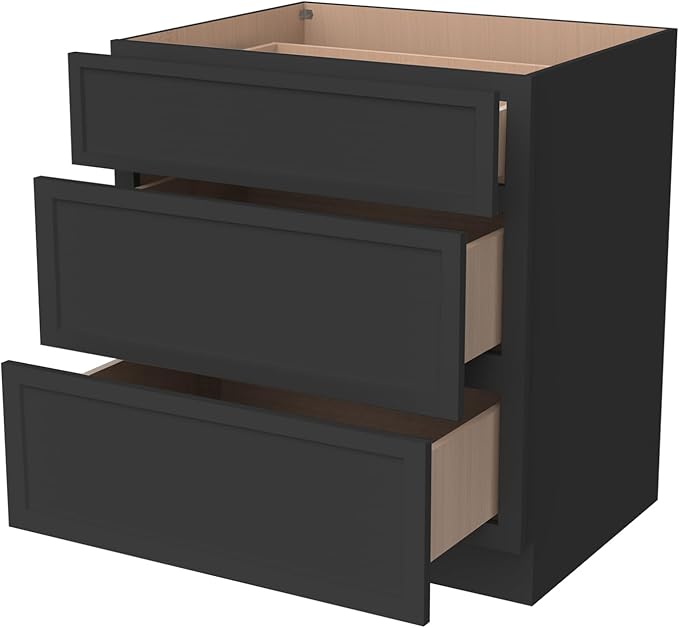 Newtown 3-Drawer Solid Wood Cabinet Premium Storage Organizer for Kitchen,Office Files, Essentials, and Mor Versatile and Stylish Drawer Cabinet for Home (NT-Charcoal Black, 30"W x 24"D x 34.5"H)