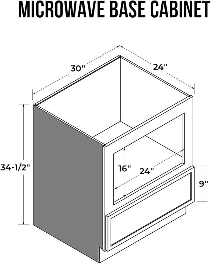 Solid Wood RTA 30" Microwave Base Cabinet,Kitchen Oven Cabinet - with 1 Full Overlay Drawer (Frame Dimension: 24''W*16''H) (Charcoal Black - NT, 30" Width x 24" Depth x 34 1/2" Height)