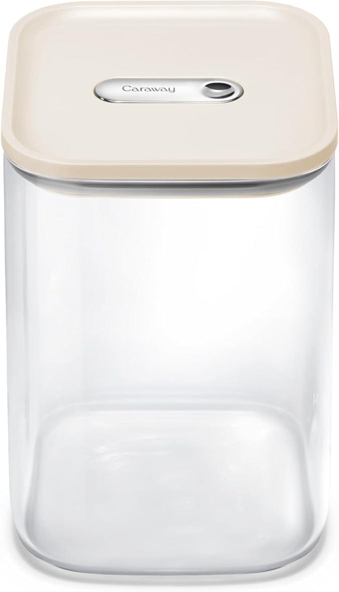 Caraway 4qt Glass Airtight Food Storage Container with Lid ??Non-Toxic, BPA-Free Kitchen Storage Container ??Stackable, Space-Saving Airtight Container for Dry Goods and More - Cream