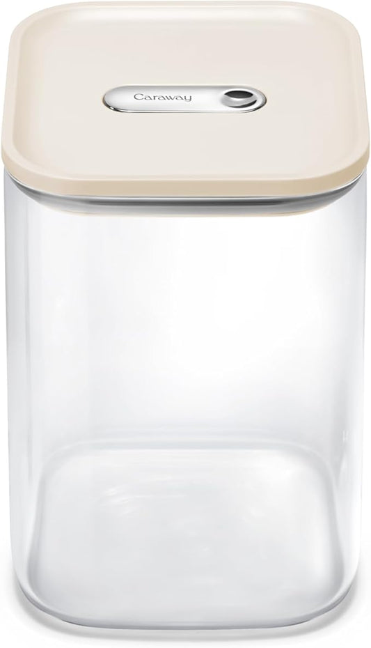 Caraway 4qt Glass Airtight Food Storage Container with Lid ??Non-Toxic, BPA-Free Kitchen Storage Container ??Stackable, Space-Saving Airtight Container for Dry Goods and More - Cream