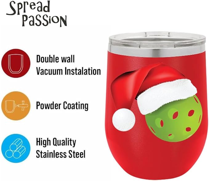 Pickleball Wine Tumbler, Pickleball Gift, 12oz Stainless Steel Wine Tumbler, Gifts For Him, For Her, For Boys, For Girls, Birthday, Christmas Gift idea (Red)