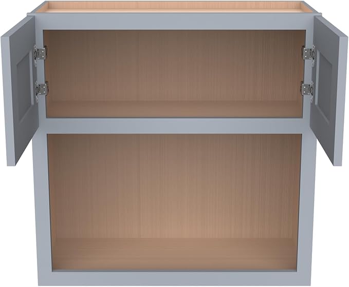 Solid Wood RTA Wall Microwave Cabinet with Open Shelves ??Shaker Style, Space-Saving Kitchen Pantry Storage, Durable and Versatile Wall-Mounted Organizer (SK-Grey, 30" W x 24" D x 30" H)