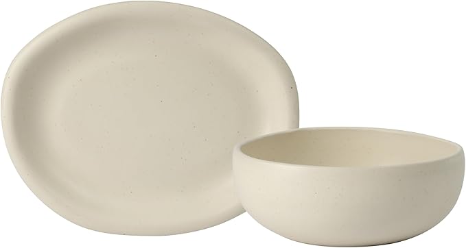 Bloomhouse - Two Time Oprah's Favorite Things Winner - Corsica Clay 2-Piece Serving Set ??Oval Platter and Bowl in Sea Salt White, Durable Stoneware for Entertaining & Everyday Use