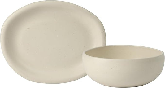 Bloomhouse - Two Time Oprah's Favorite Things Winner - Corsica Clay 2-Piece Serving Set ??Oval Platter and Bowl in Sea Salt White, Durable Stoneware for Entertaining & Everyday Use