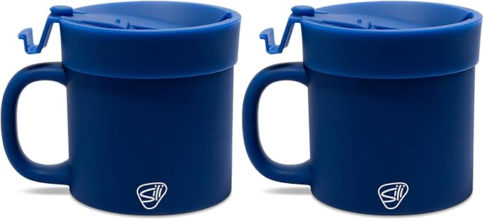 Silipint 16oz Silicone Coffee Mug Tumbler with Flip Lid ??Unbreakable Dishwasher Safe Microwave Oven & Freezer Compatible ??Non-Toxic Reusable Cup, Coffee Tea, Cold Drinks, Classic Blue - Pack of 2
