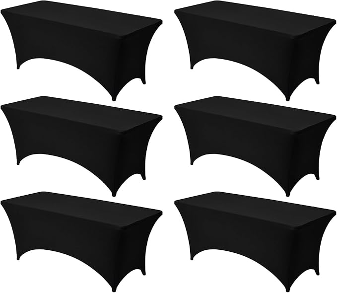 VEVOR 6 Pack Table Cloth for 6FT Rectangular Fitted Events, Wrinkle-Resistant Stretch Black Table Covers, Washable Spandex Tablecloth Protector, for Party, Wedding, Cocktail, Banquet, Festival