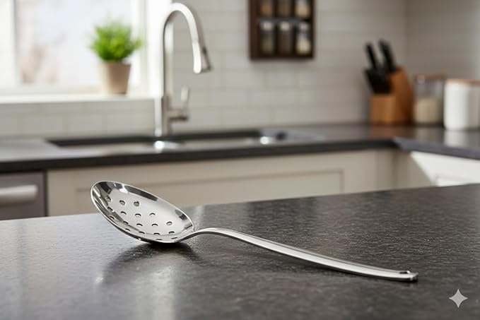 8 inch Kunz Spoon | Small Perforated 18/10 Stainless Steel Chef Spoon Dishwash Safe (Small Perforated)