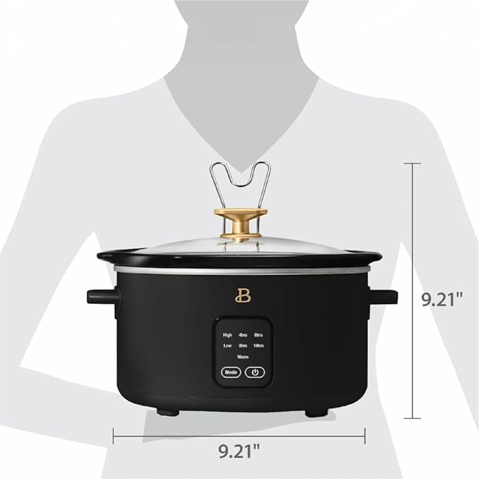 Beautiful by Drew Barrymore 4Qt Slow Cooker, Touch-Activated Display, 4 Presets, Auto Warm, Dishwasher-Safe Pot. (Black)