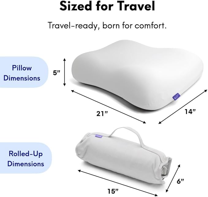 Cushion Lab Travel Deep Sleep Pillow ??Compact Memory Foam Neck Pillow for Sleeping, Portable Pillow for Hotels, Camping, Side & Back Sleepers, On-The-Go ??Calm Grey