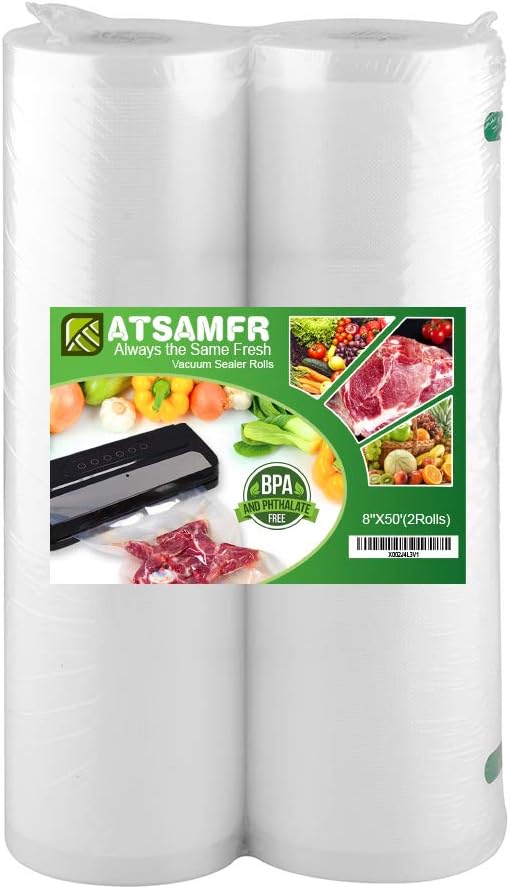 8x50 Rolls 2 Pack Vacuum Sealer Food Bags Rolls with BPA Free,Heavy Duty,Great for Vac Storage or Sous Vide Cooking