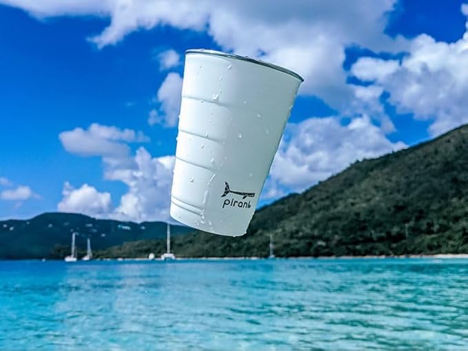 Pirani 16oz Insulated Stackable Tumbler - Skinny-Wall Triple Vacuum Insulation Cup with Version 2.0 Air-Tight, Screw-On Lid Lid - Space Saving Design - Great White