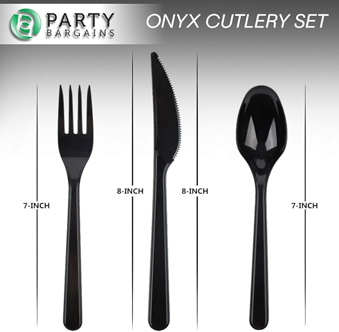 Party Bargains Disposable Cutlery set, Onyx Design, 360 Pieces: 180 Forks, 120 Spoons, 60 Knives