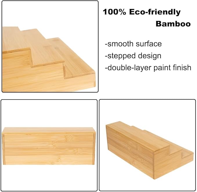 2 Pack Bamboo Spice Rack Organizer for Cabinet Wooden Spice Shelf for Kitchen Pantry Storage Organizer 3 Tier Countertop