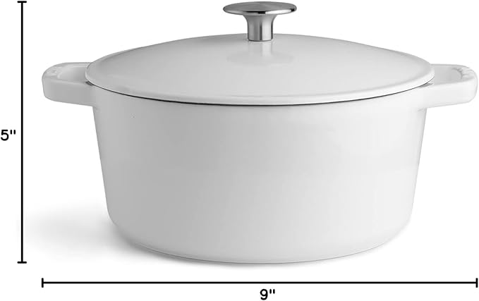 Milo by Kana 3.5-quart Enameled Cast Iron Dutch Oven with Lid | Premium Casserole Cooking Pot | Enamel Coating Inside and Out | Oven Safe and Dishwasher Friendly (White with Silver Knob)