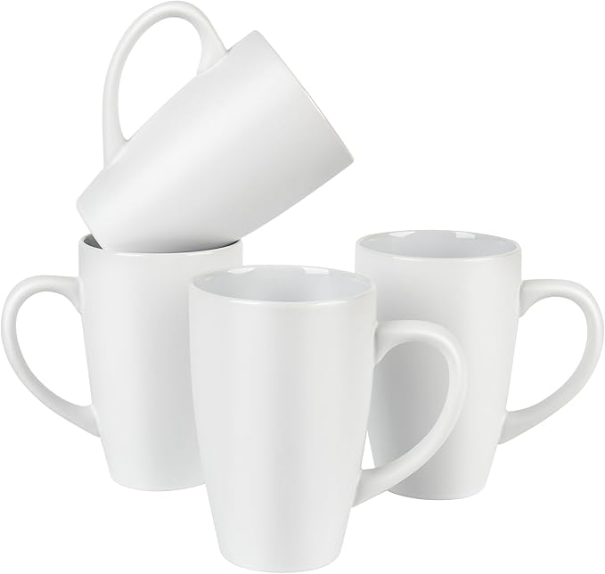 20oz Extra Large Ceramic Tall Coffee Mugs Set for Coffee Tea Hot Cocoa set of 4 Dishwasher & Microwave Safe (Matte white)
