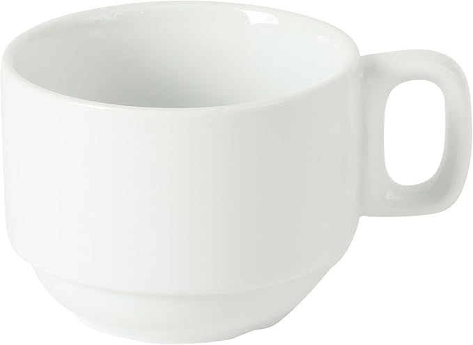 Gibson Home Gracious Dining 7-Ounce Cappuccino Cups Set of 4, Stackable Coffee Cups with 4 Saucers, Metal Stand, Coffee Mugs for Latte, Caf챕, Mocha, Tea