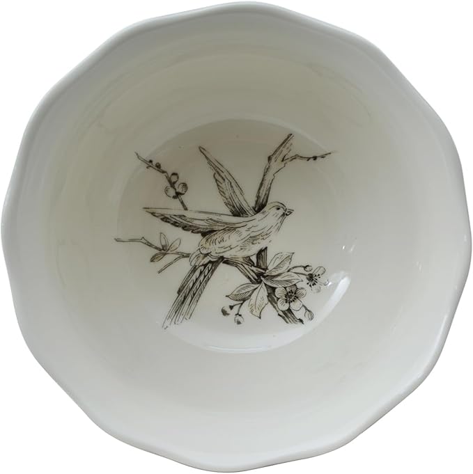 222 Fifth Adelaide 16-Piece Traditional Antique White Porcelain Dinnerware Set ??Service for 4, Romantic Bird & Floral Design, for Everyday Dining & Entertainment, Microwave & Dishwasher Safe
