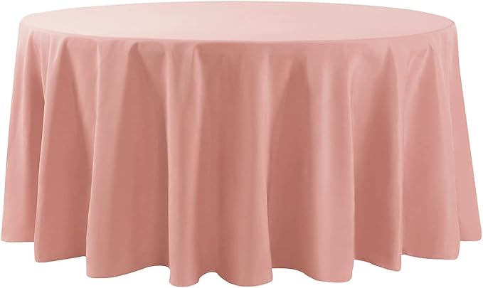 Cupuamon 132 inch Round Tablecloth Washable Polyester Table Cloth Decorative Table Cover for Wedding Party Dining Banquet（132 inch, Dusty Pink）